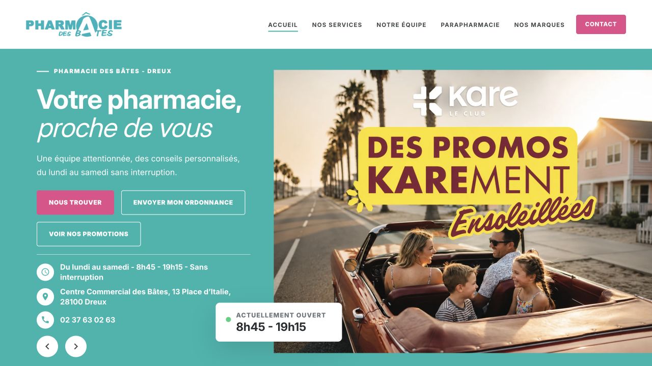Page d’accueil du site de la Pharmacie des Bâtes à Dreux